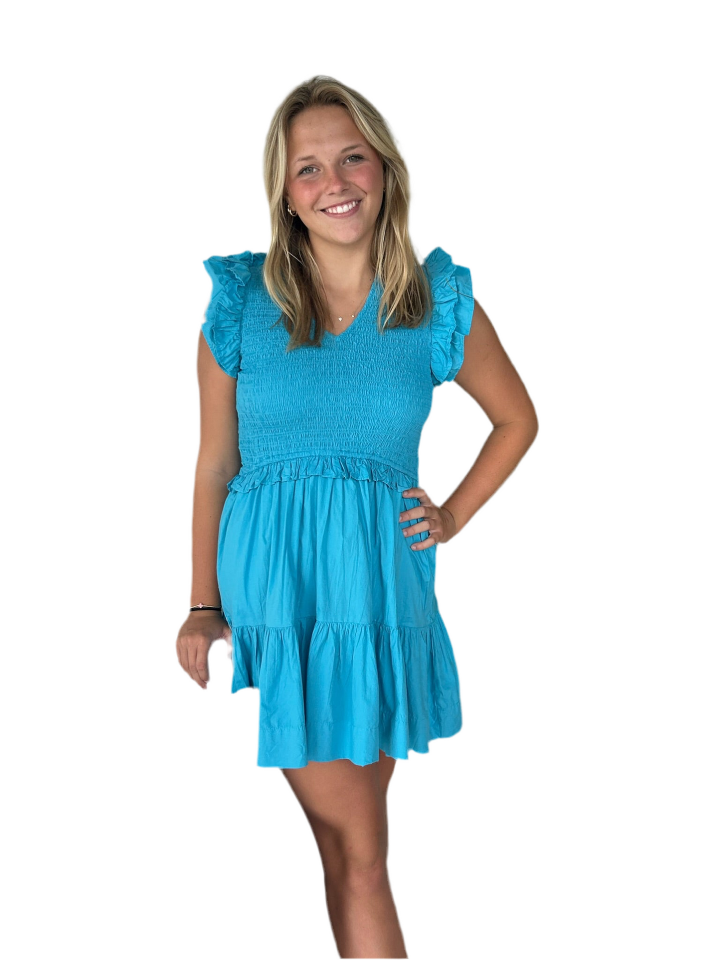 Smocked Mini Dress- Azure