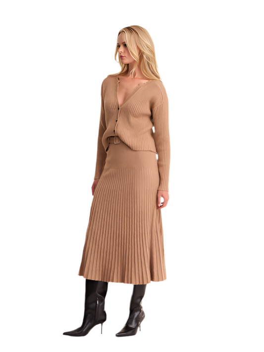 Rory Pleated Midi Skirt- Fawn Heather