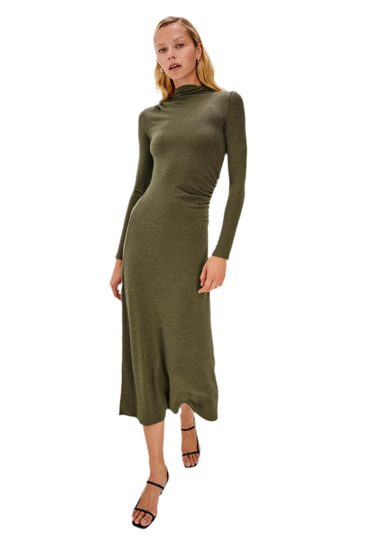 Margaret Fitted Midi Dress- Heather Olive