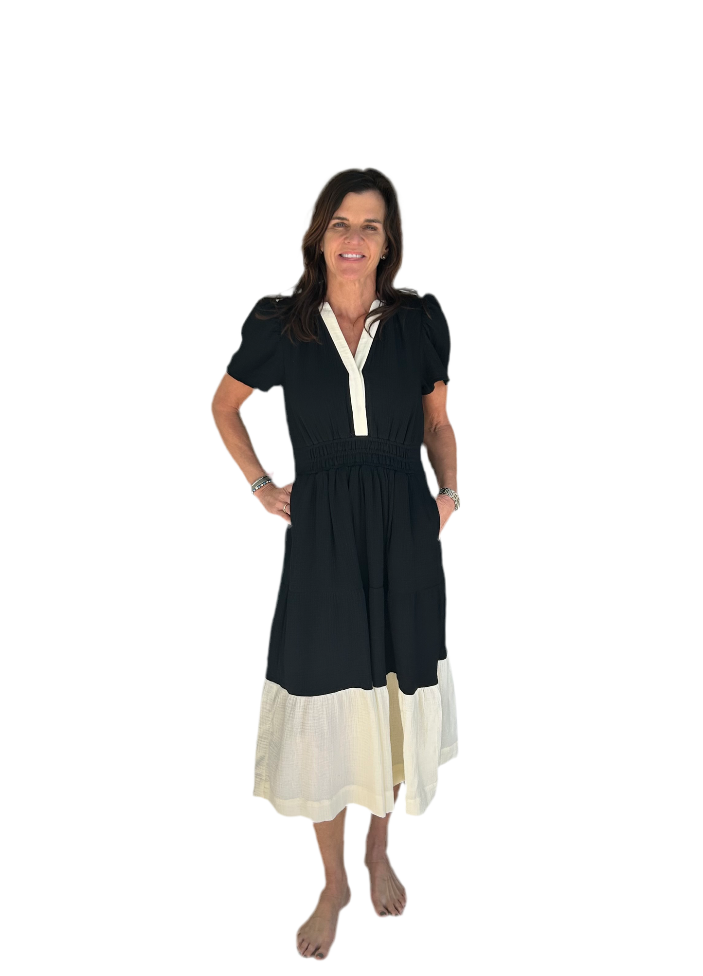 Short sleeve cinched waist maxi