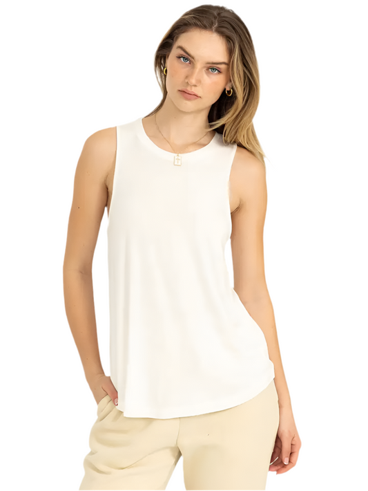 Sleeveless Highneck Tank- White