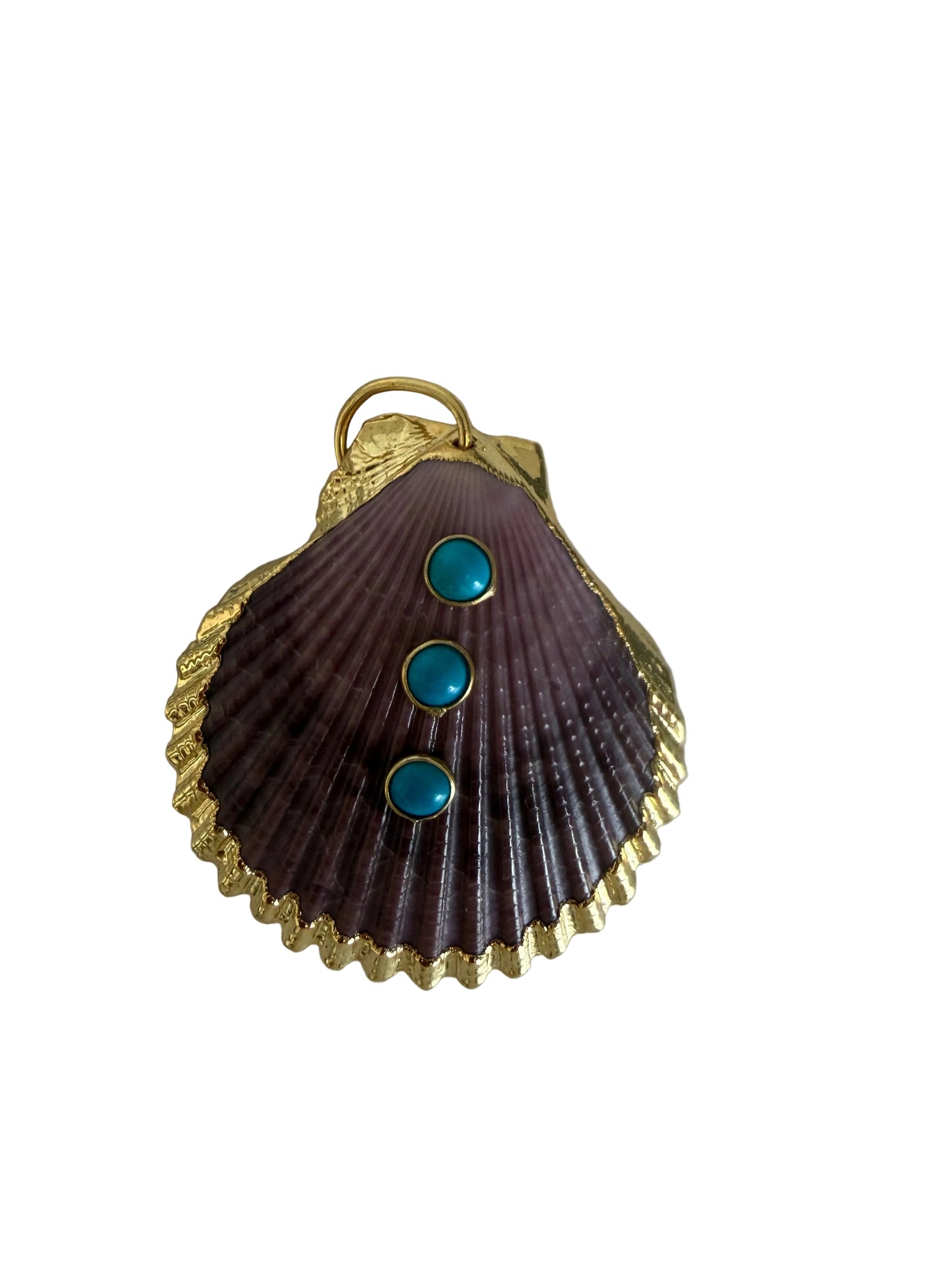 18k Gold fill scallop seashell Pendant with Turquoise Gem