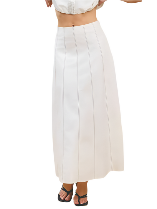 Contrast Stitching Maxi Skirt- White