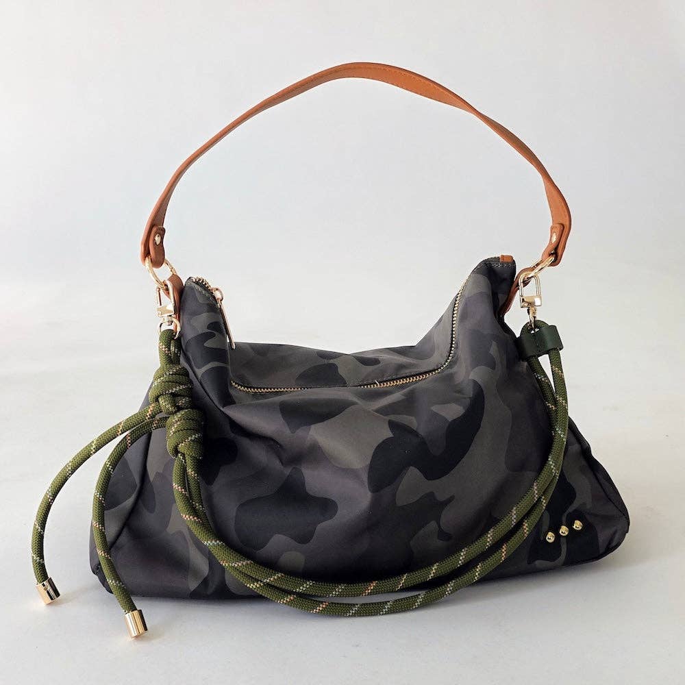 Nikki Nylon Slouchy Shoulder Bag: Black