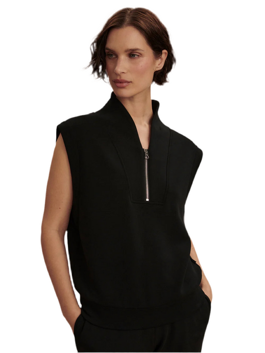 Loretta Half-Zip Sleeveless Top- Black