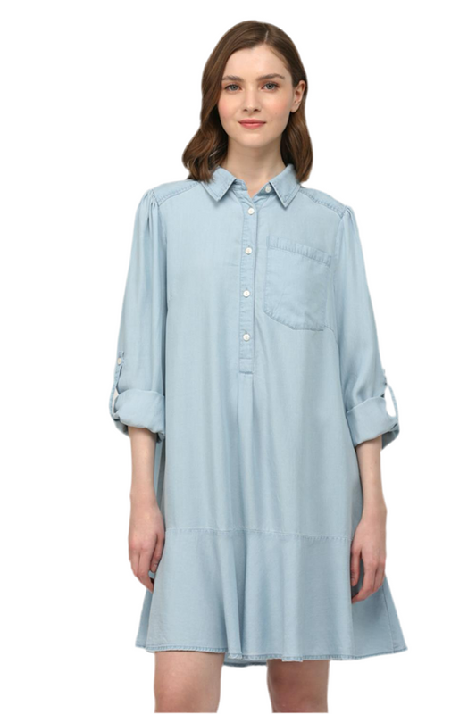 Chambray Collared Dress-Light Denim