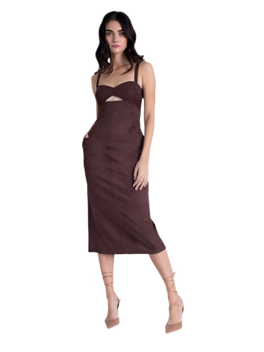 Olivia Suede Midi Dress- Brown