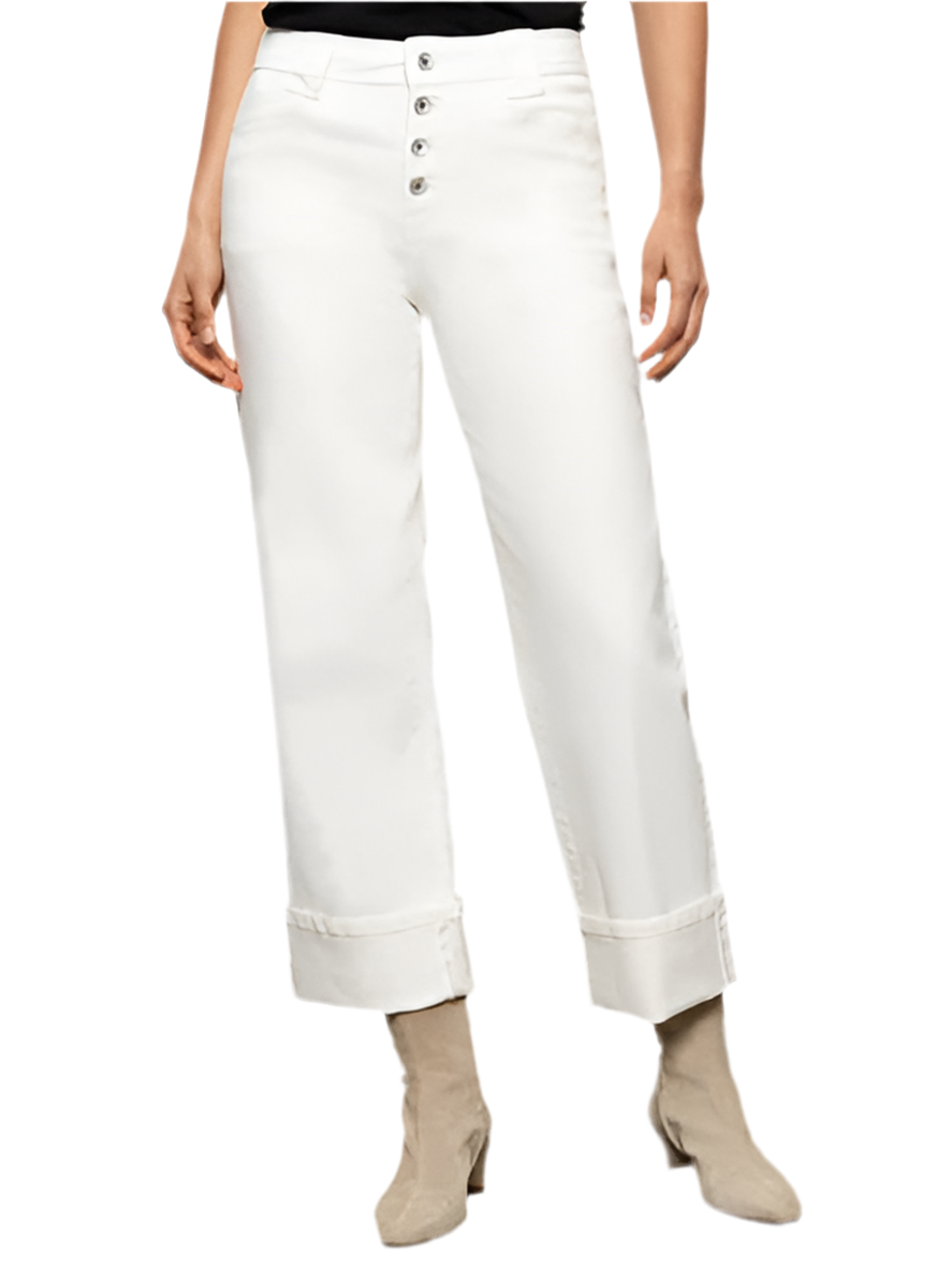 Luna Cuffed Denim Pant- Bleached White