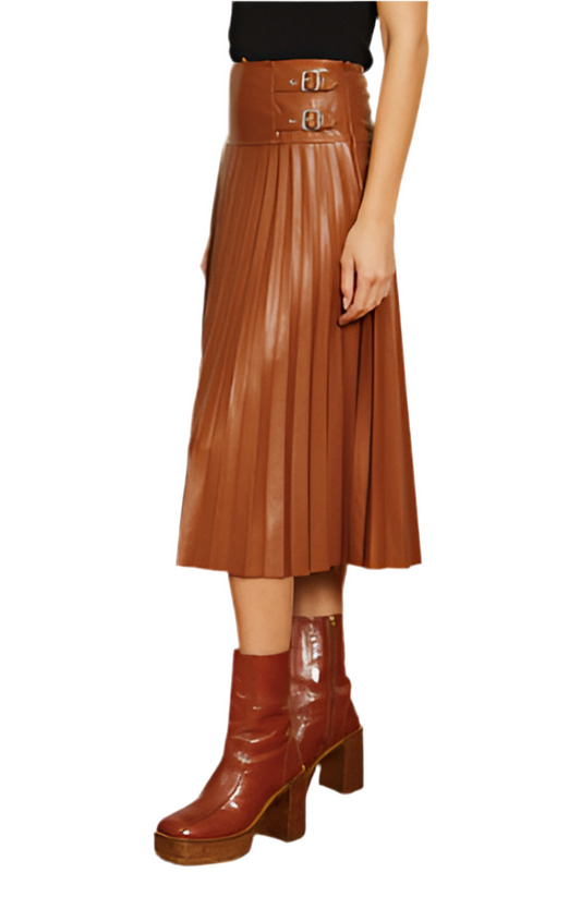 Hendrix Tobacco Vegan Leather Skirt- Tobacco