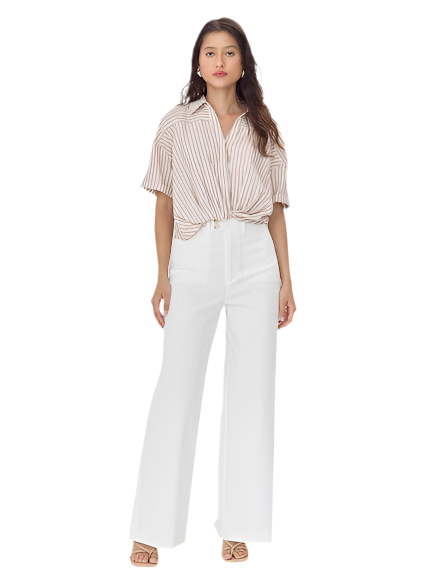 Jennsen Cotton Canvas Wide Leg Pant- White