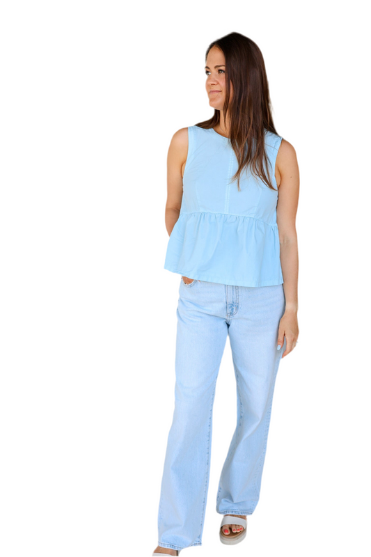 Fine Poplin Peplum Top- Dove Blue