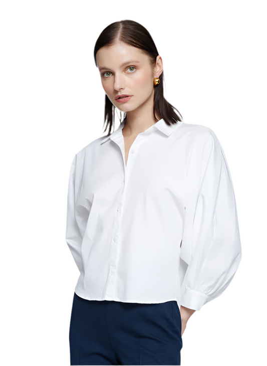 Sandman Poplin Dolman Sleeve Shirt- White