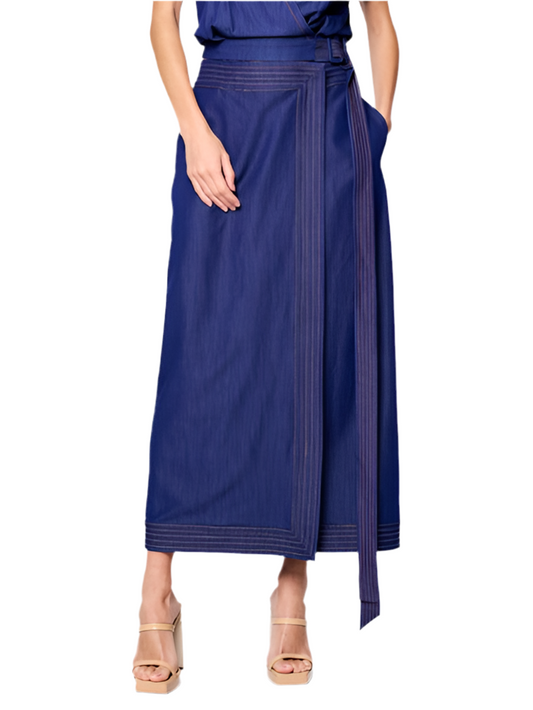 Tahlia Maxi Skirt with top stitching- Navy