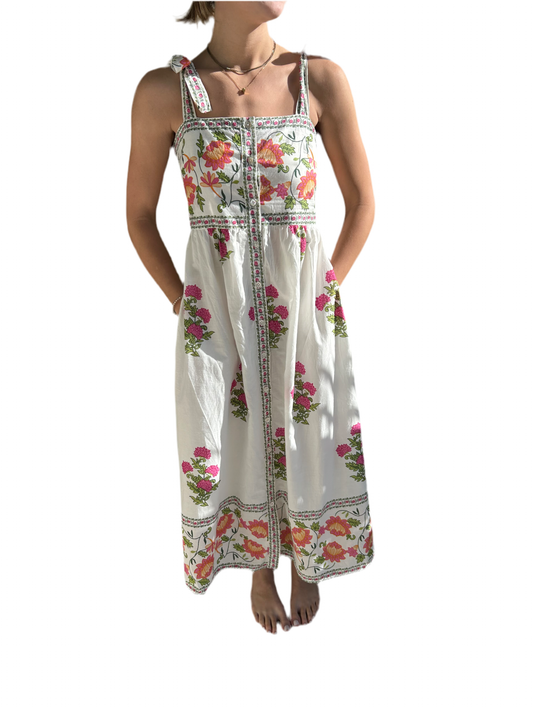 Tied shoulder button maxi dress