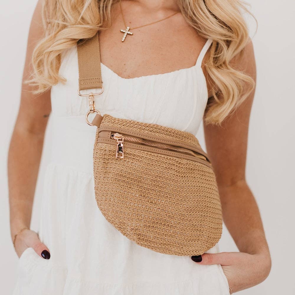 Rachel Raffia Westlyn Bum Bag: Cream