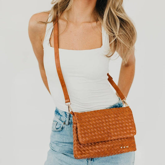 Wrenlee Woven Flap Crossbody: Brown