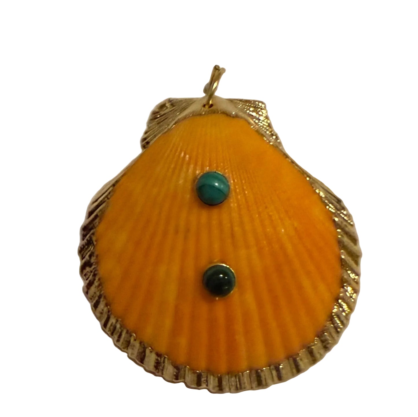 18k Gold fill scallop seashell Pendant with Turquoise Gem and one with black onyx