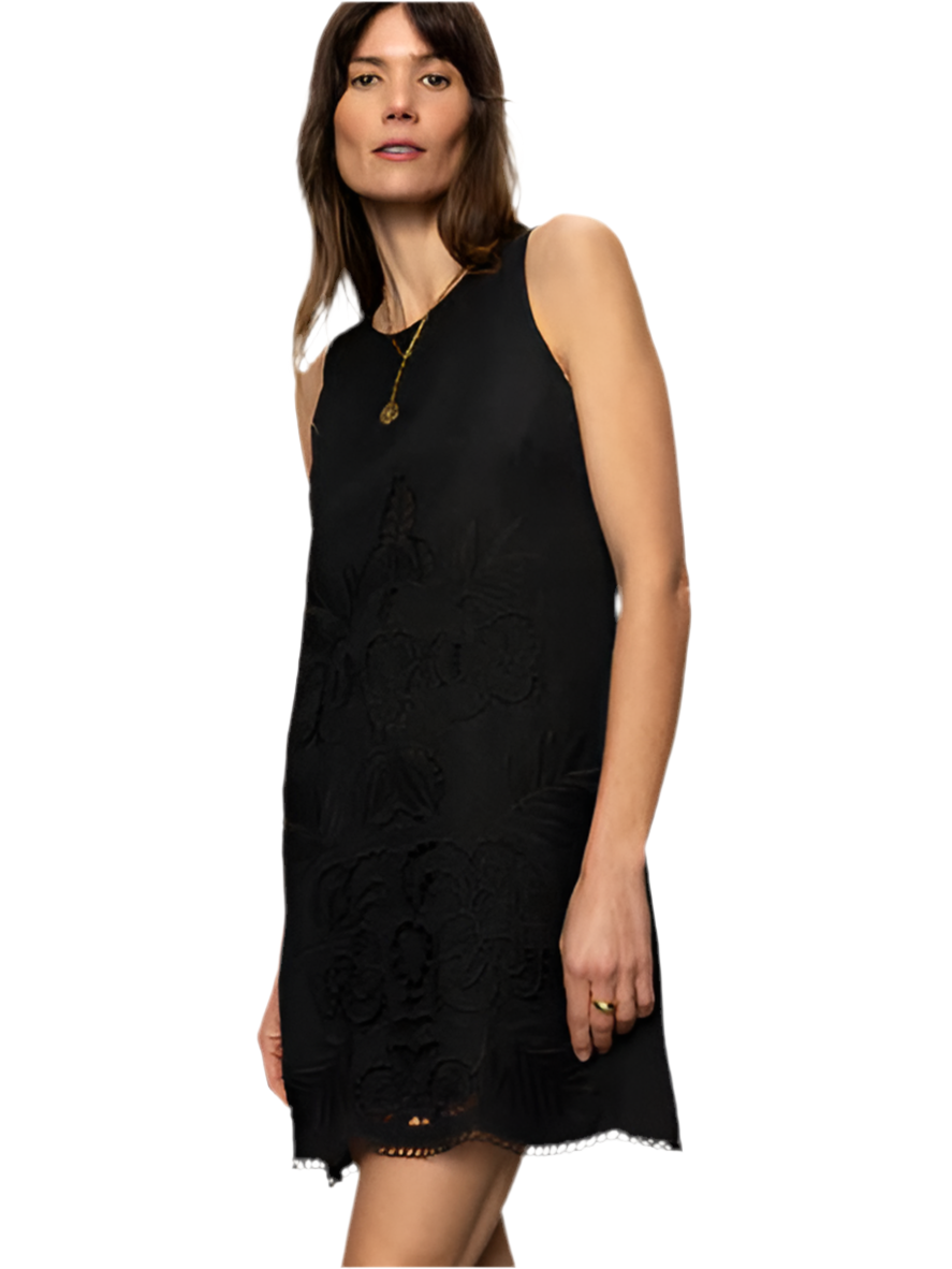 Embroidered Blooms Dress- Black