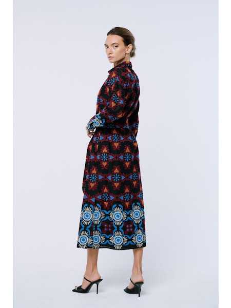 Embroidered Maxi Shirt Dress- Black