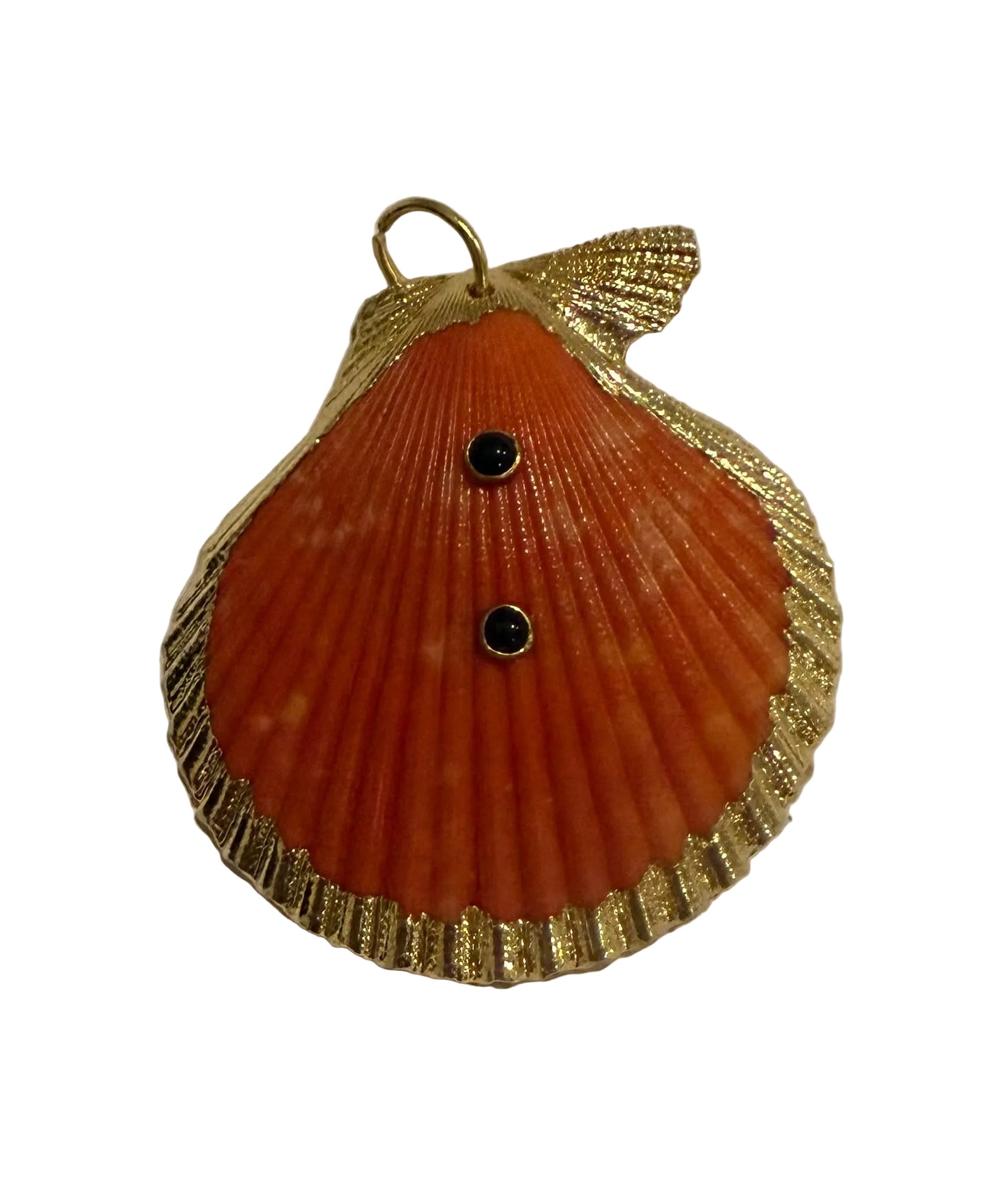 18k Gold fill scallop seashell Pendant with Turquoise Gem and one with black onyx