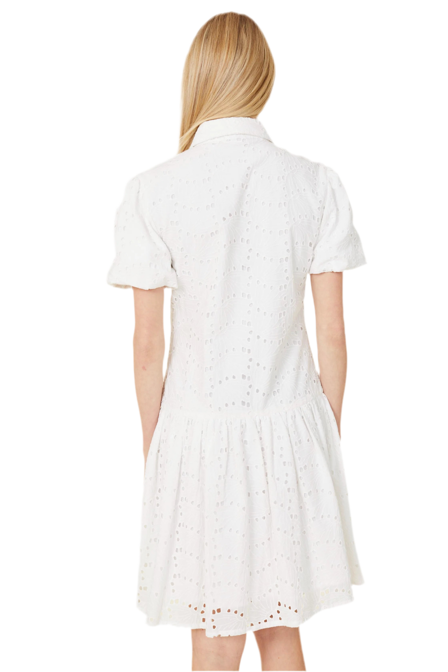 Short Sleeve Eyelet Dress- White