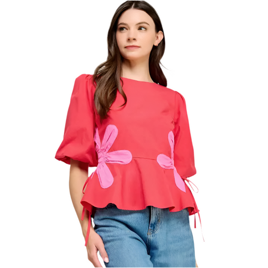 Floral Colorblock Poplin Top