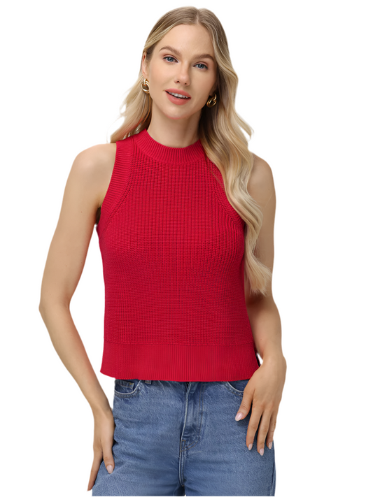 Demi high Neck Crew Tank - Cherry Red