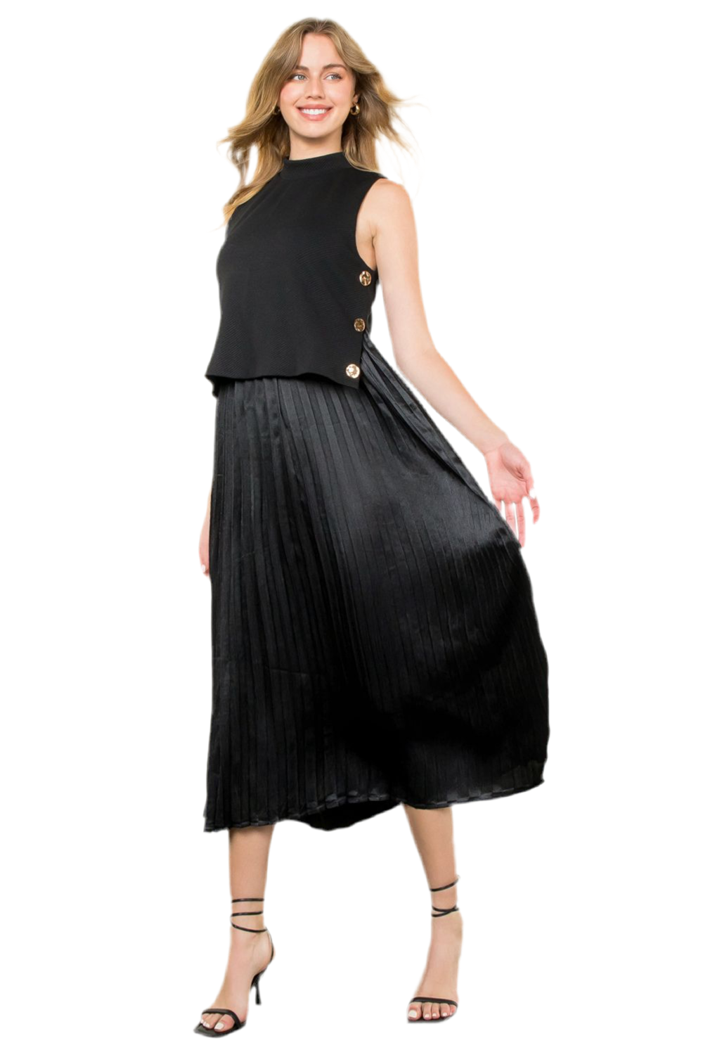 Pleated Skirt and Sweater Dress- Black