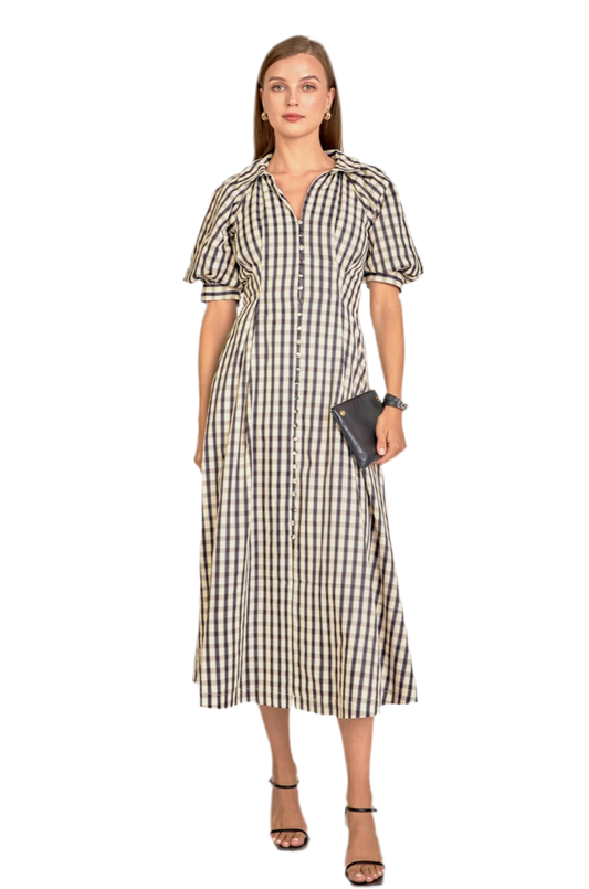 Gingham Check Midi Dress