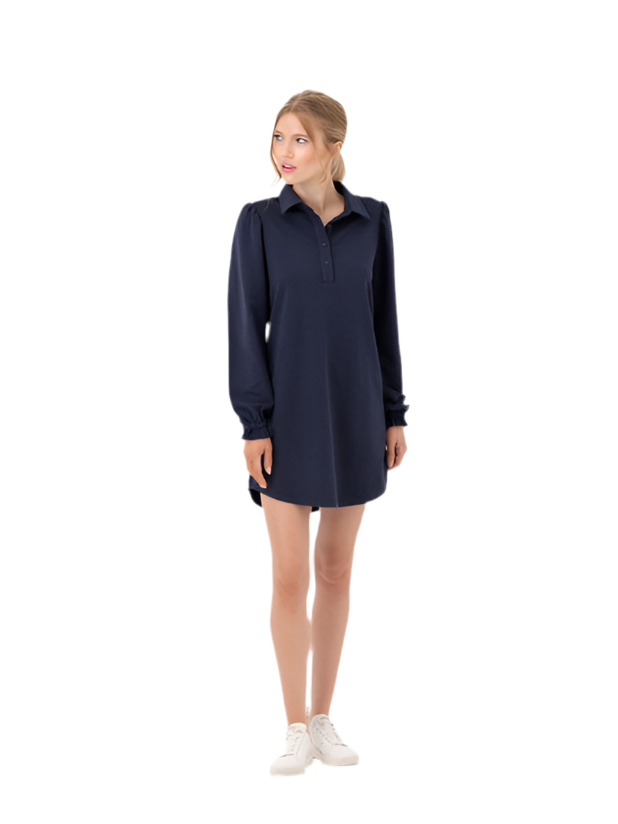 Kent Long Sleeve Collared Dress- Navy