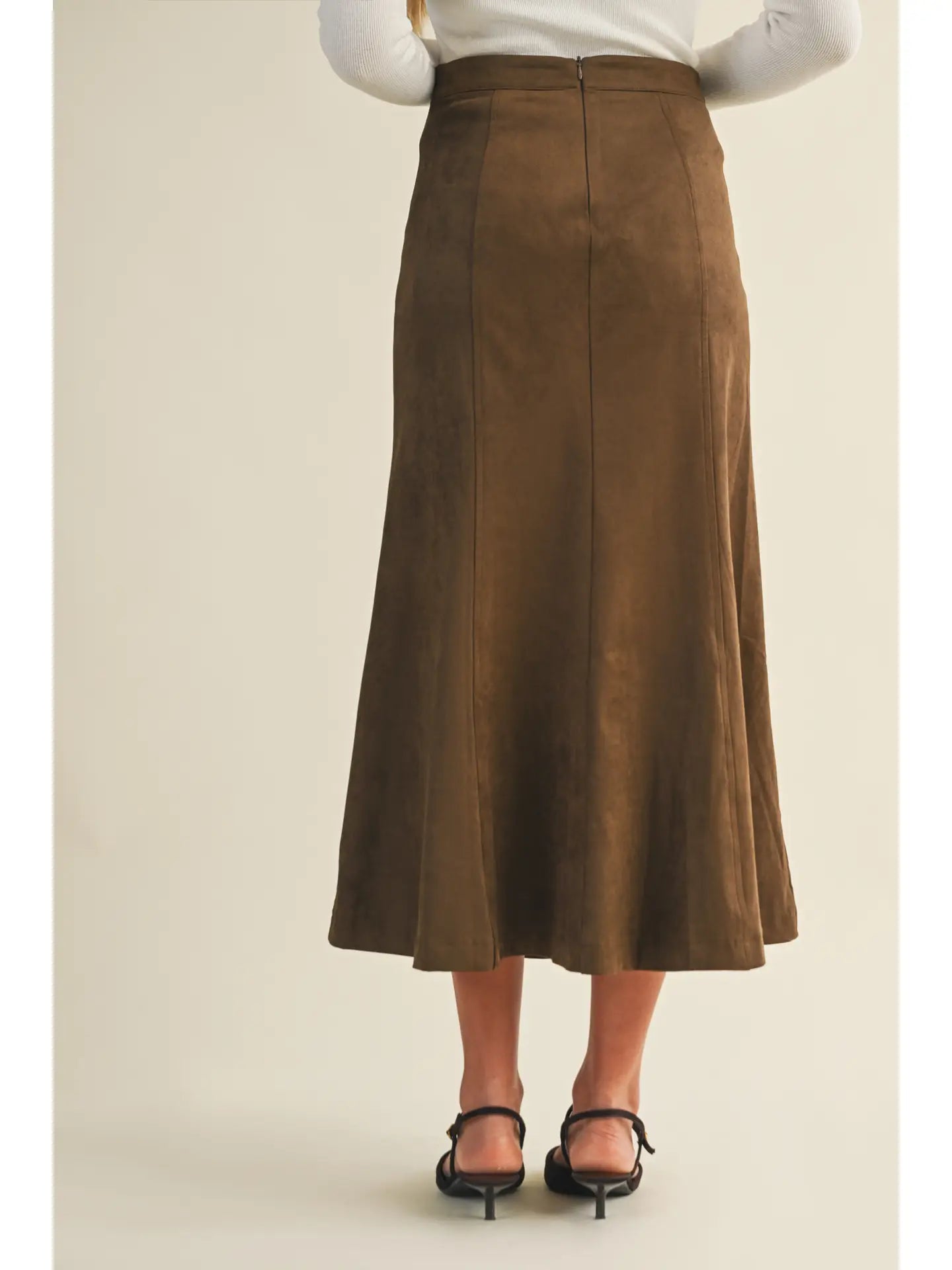 Fluted Gore Hem Skirt- Dark Oak