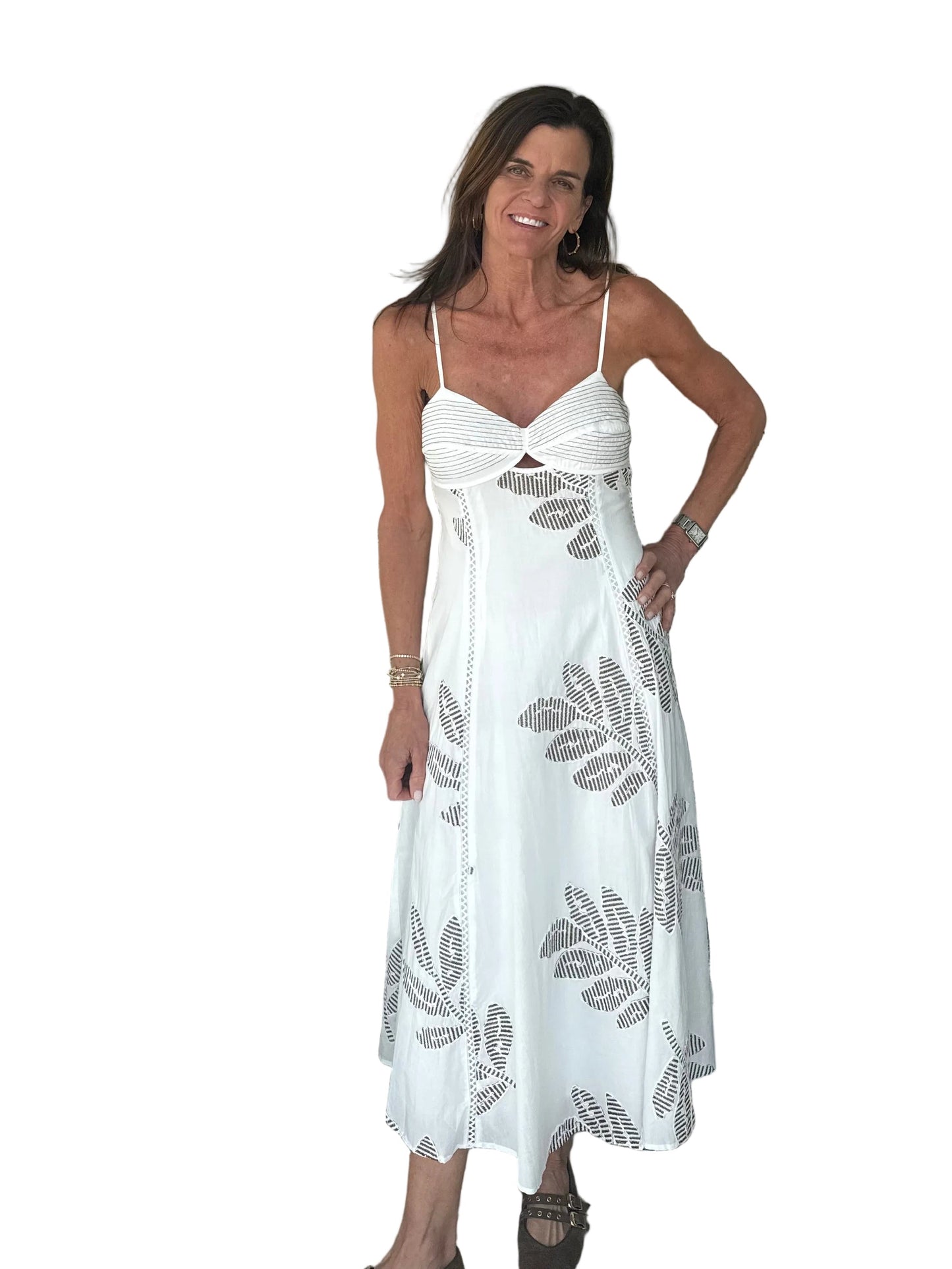 Topstitched Midi Dress- White
