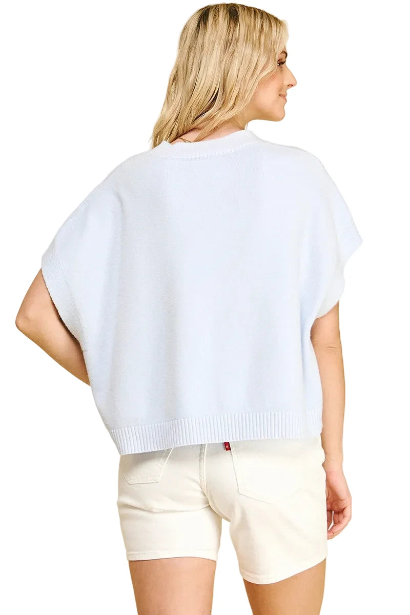 Dropped Shoulder Sweater- Light Blue