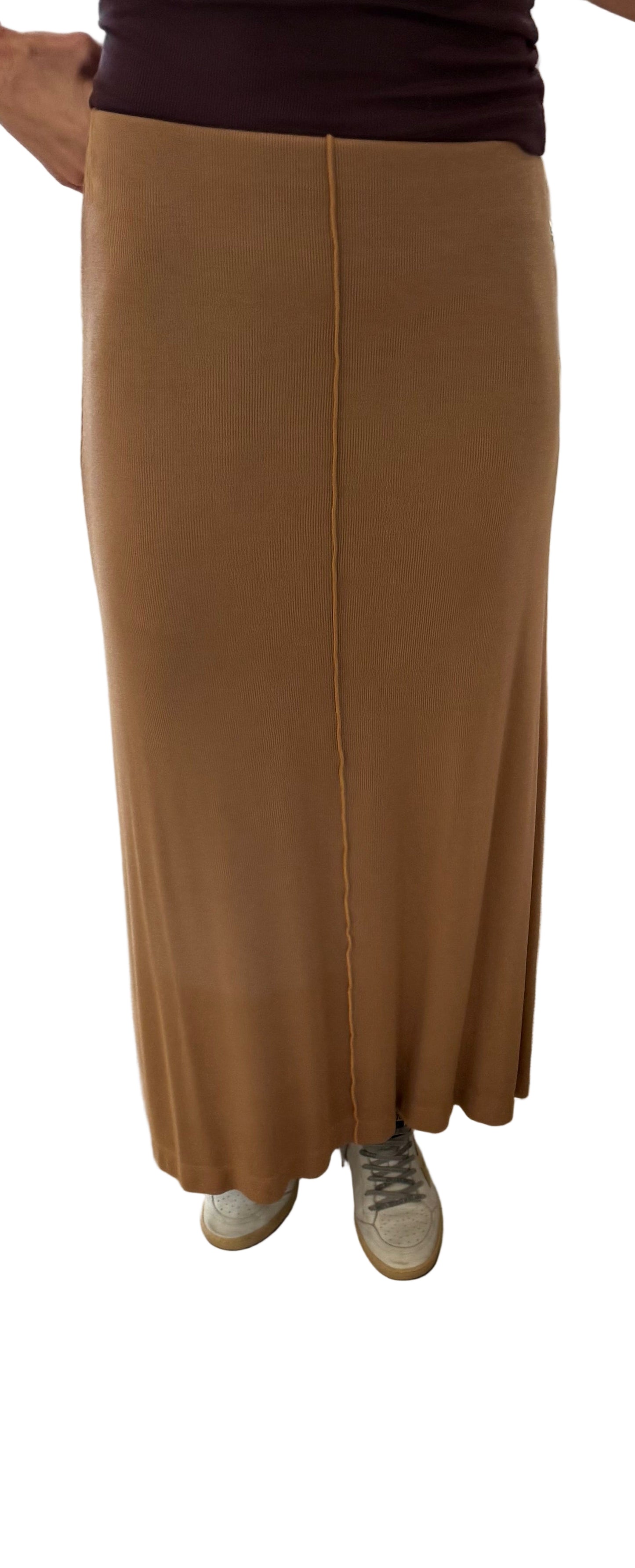 Fine 2x1 Rib A-Line Maxi Skirt- Cafe