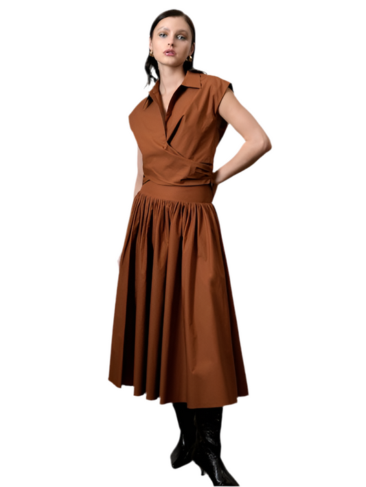 Etienne Smocked Waist Midi Skirt- Camel