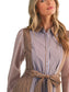 Striped Midi Dress with Belt- Cocoa Blue