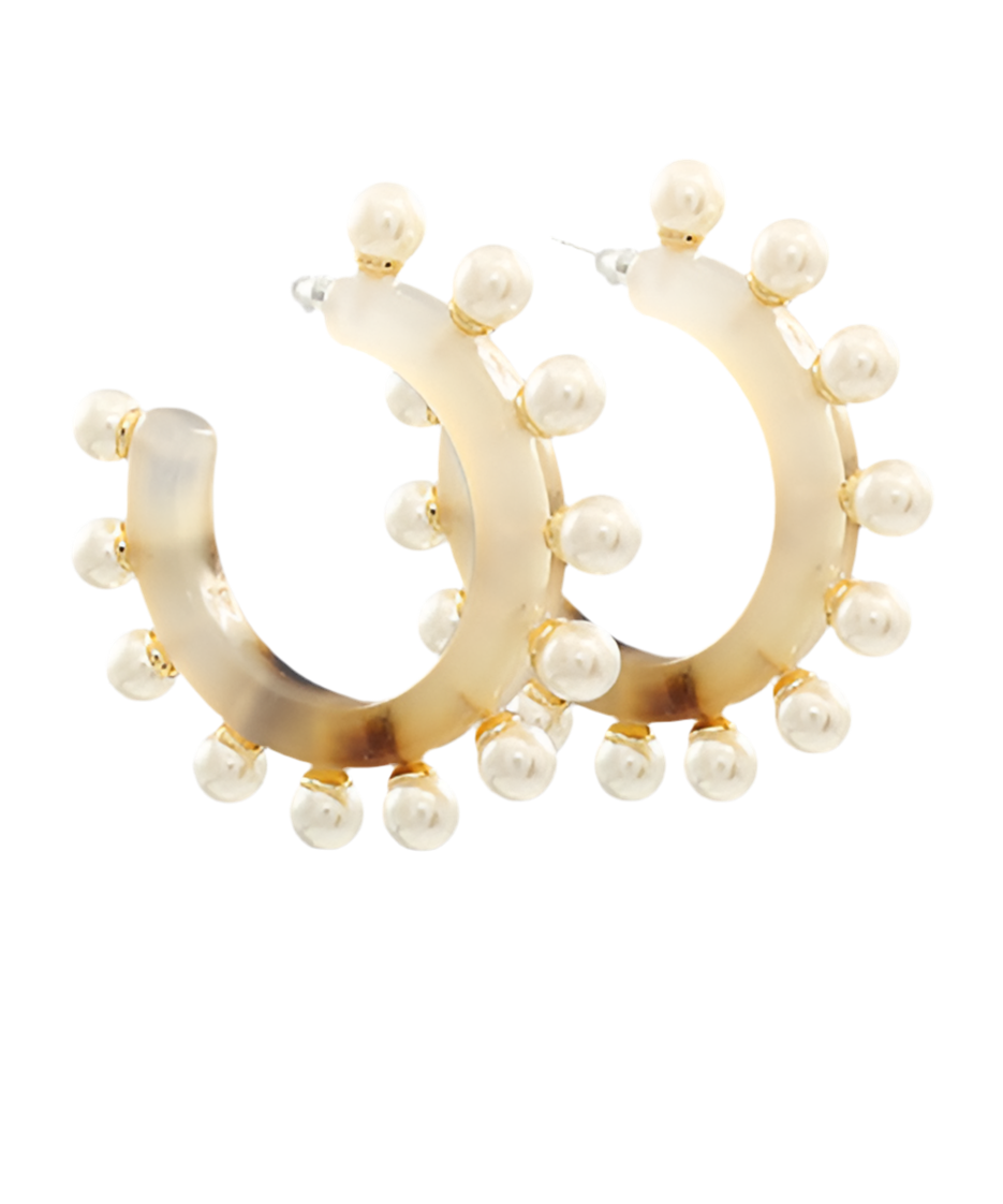 Pearl Studded Hoop- Natural