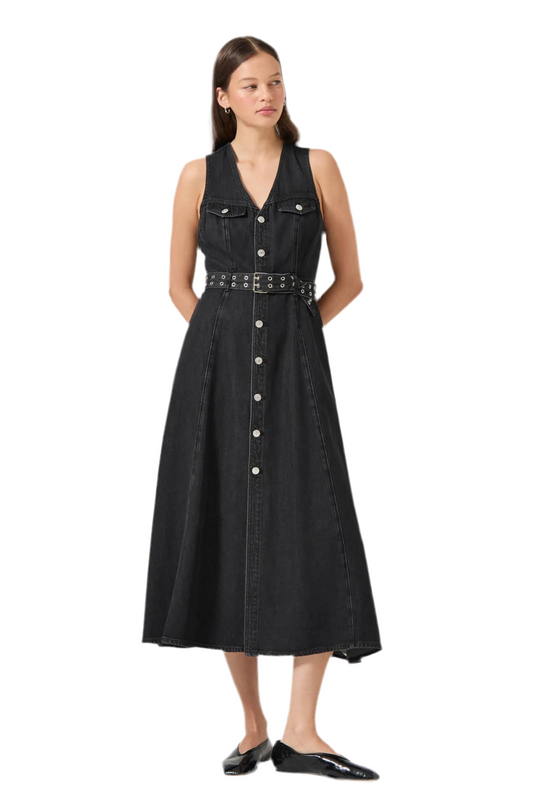 Angelica Belted Midi Dress- Black Sand