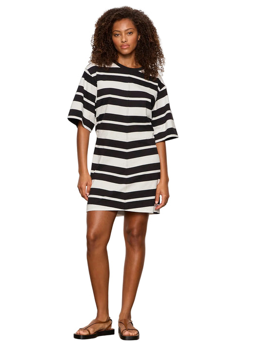 Ready Or Not Cinch Tee Dress- Black Stripe
