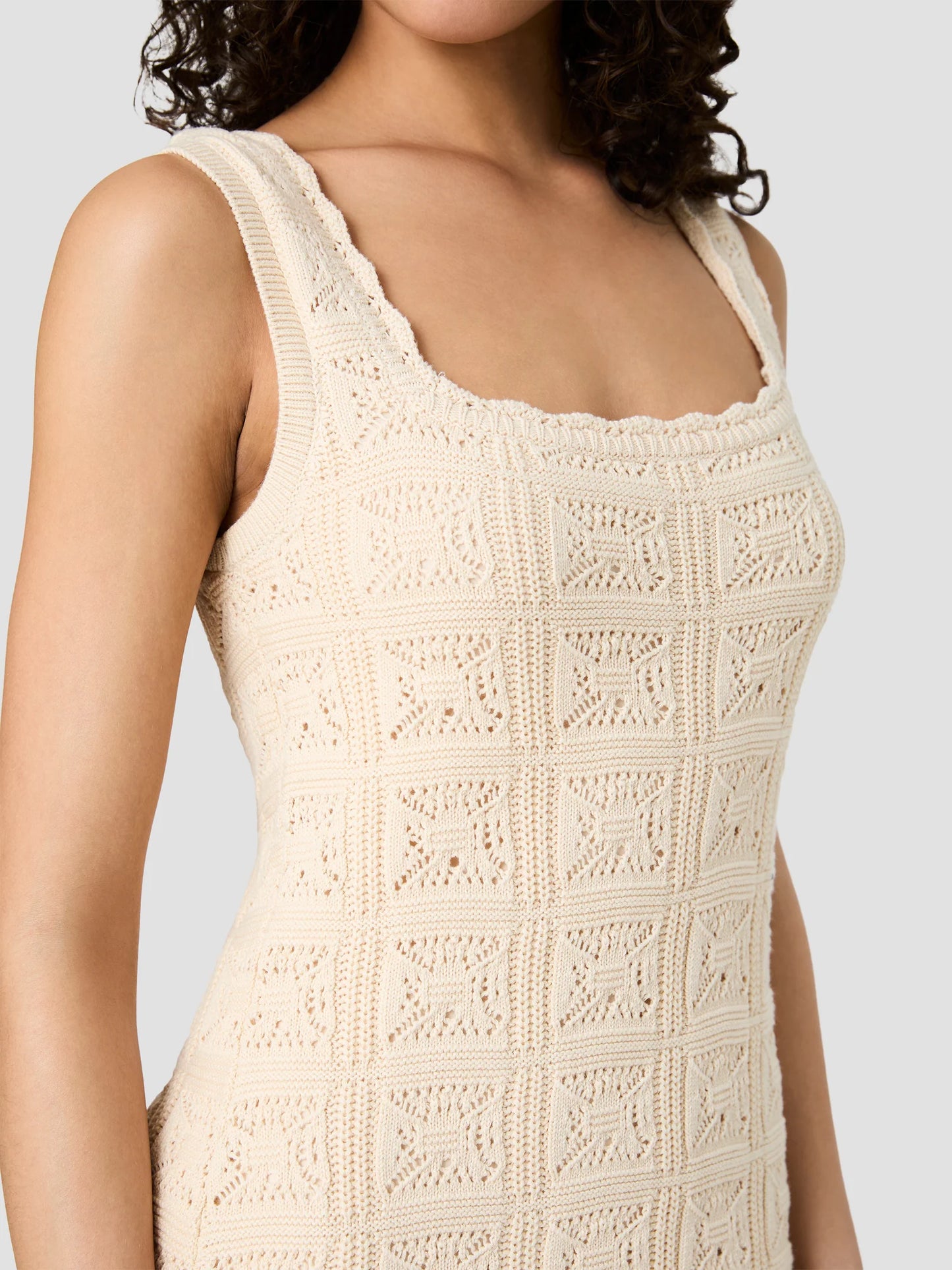 Nellis Crochet Knit Midi Dress- Ecru