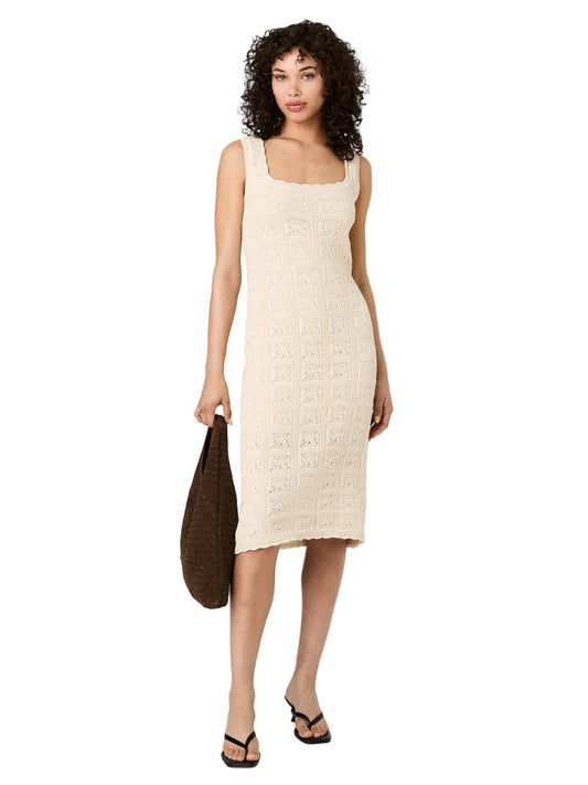 Nellis Crochet Knit Midi Dress- Ecru