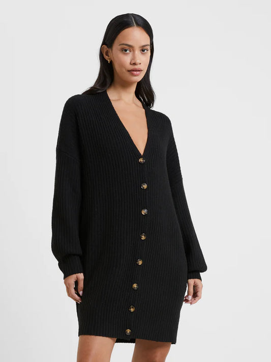 Vhari RIbbed Button Down Dress- Black