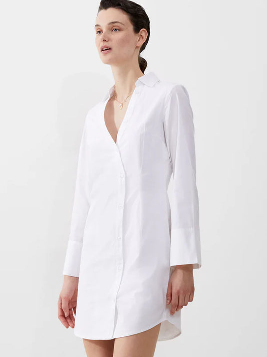 Isabelle Poplin Asymmetric Dress- White