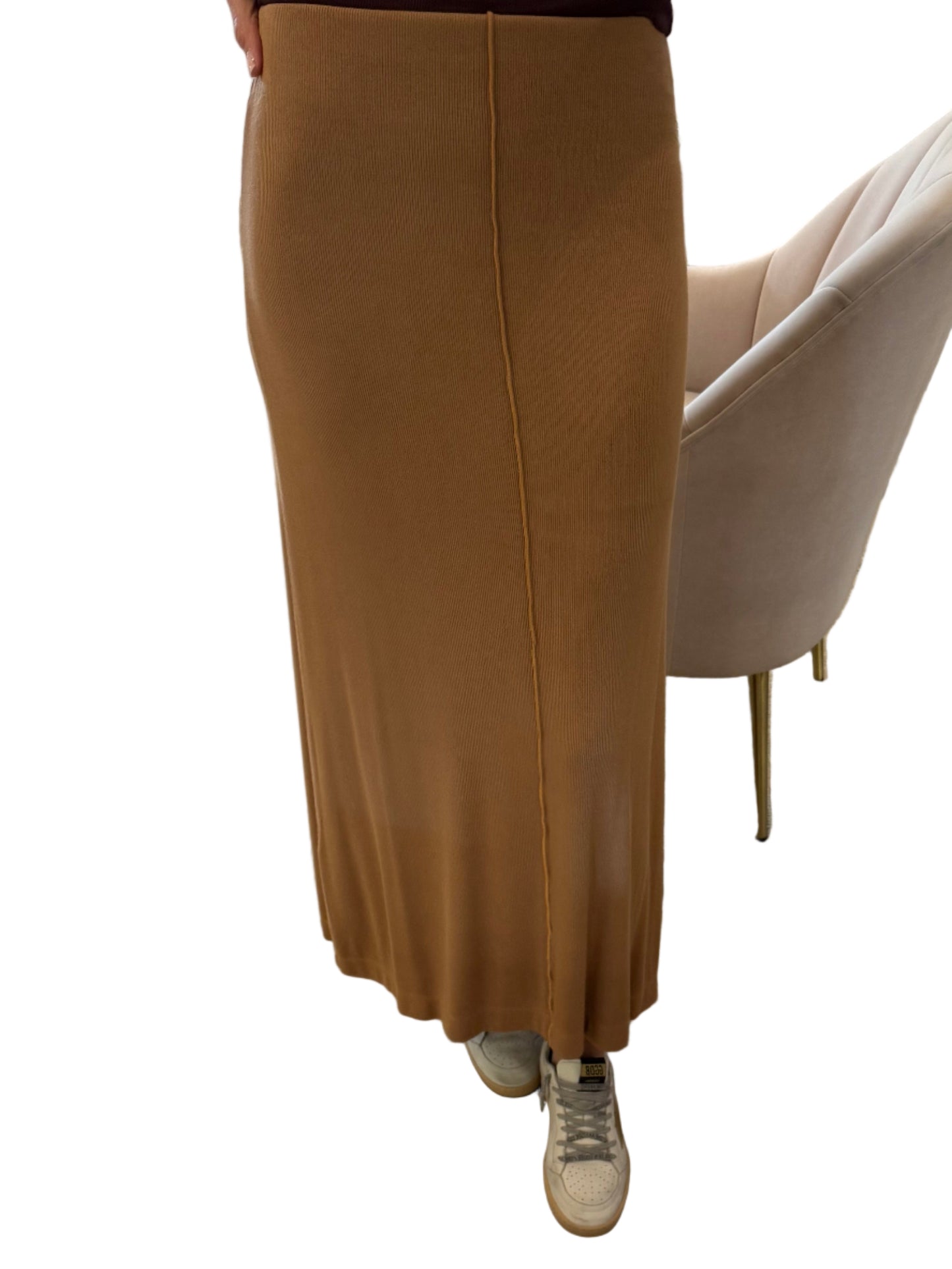 Fine 2x1 Rib A-Line Maxi Skirt- Cafe