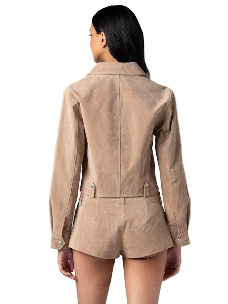 Latte Frappe Faux Suede Jacket- Taupe