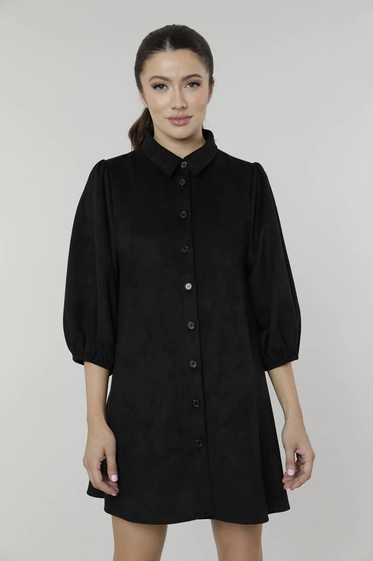 Suede Button Down Dress- Black