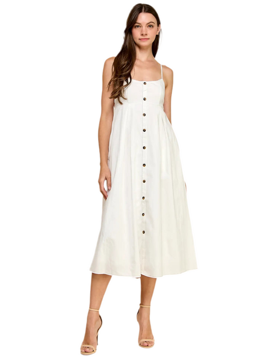 Button Down Tank Midi Dress- White