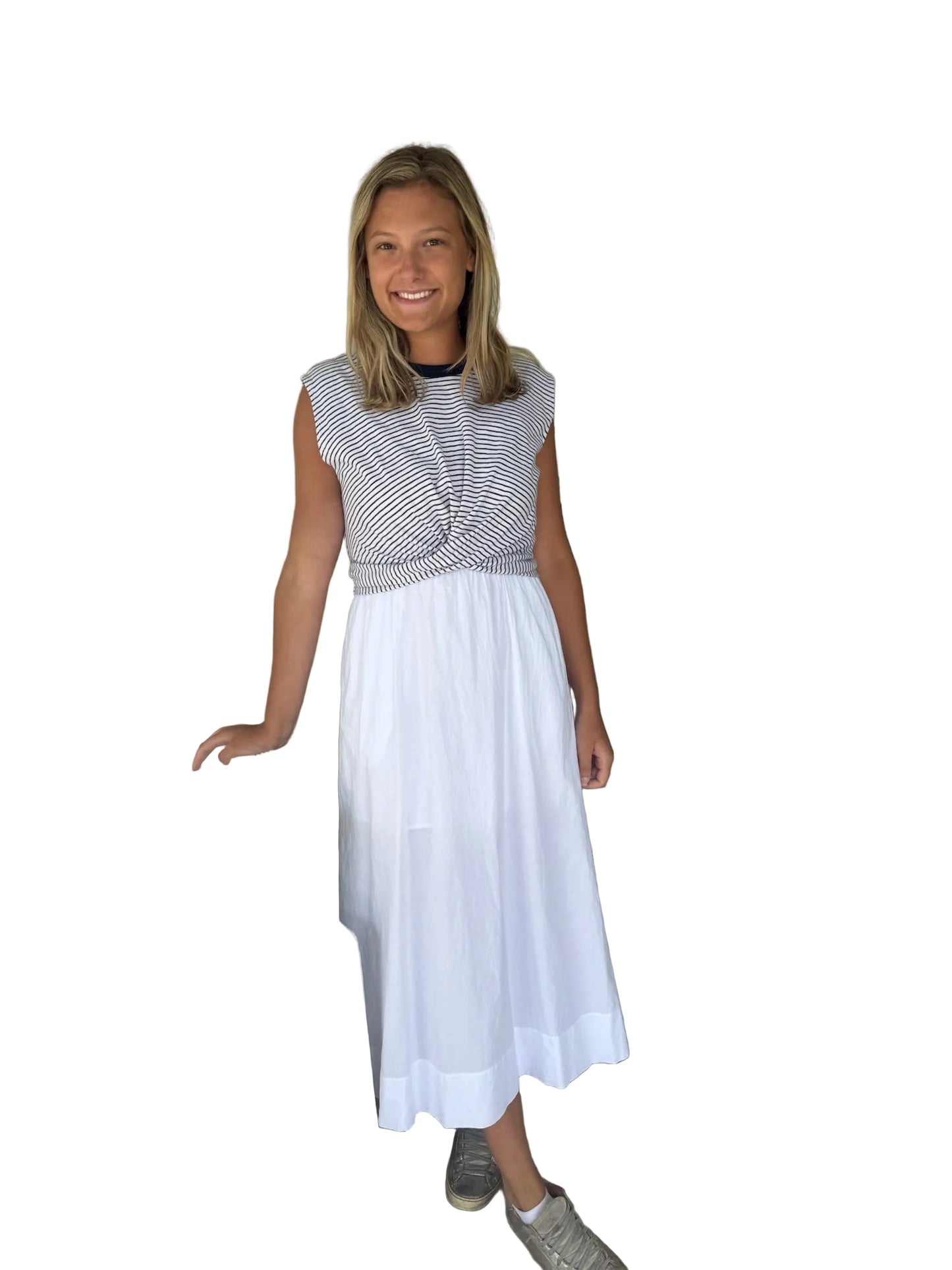 Mini Stripe Twist Maxi Dress- White