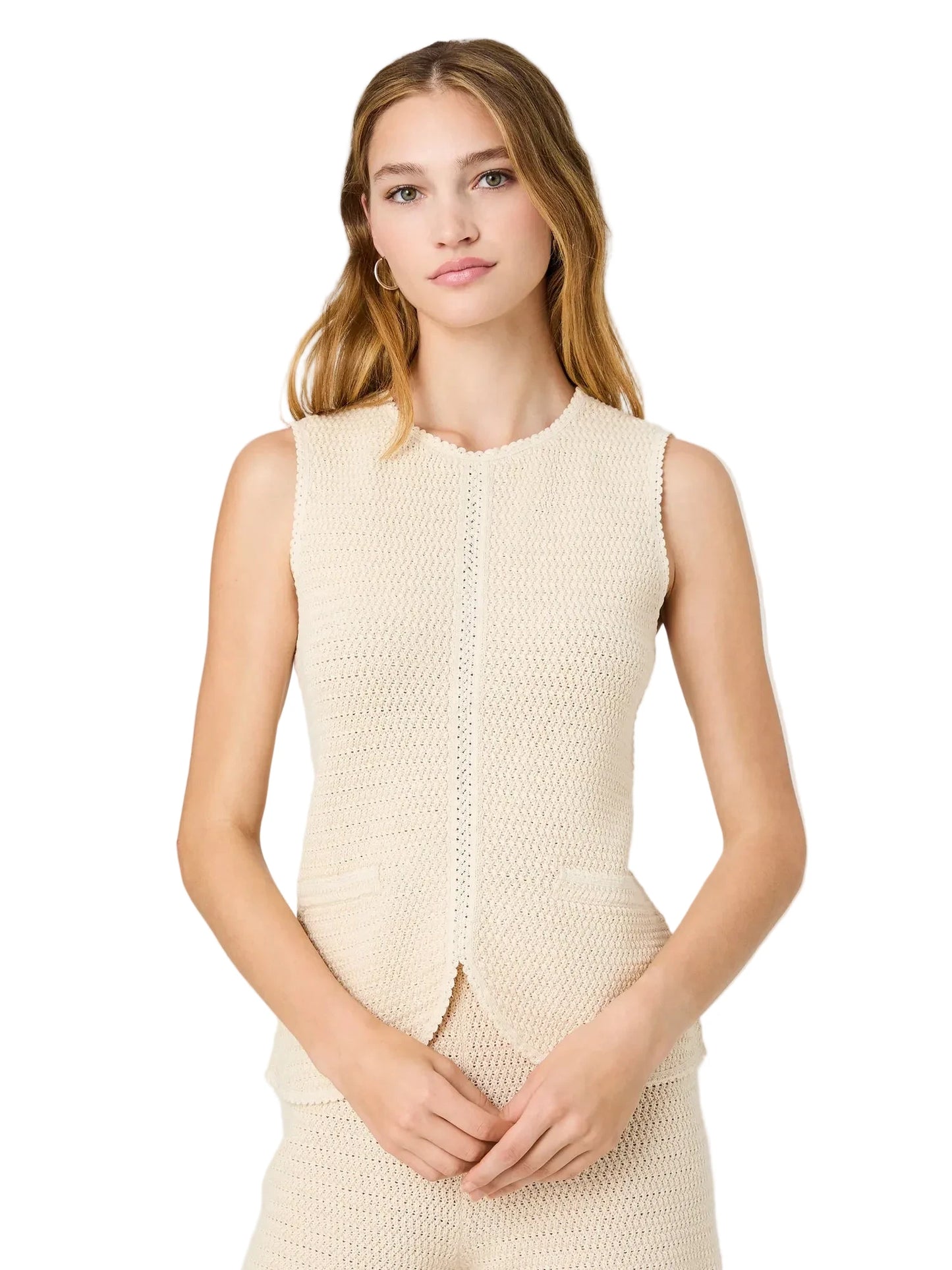 Mozart Crochet Texture Top- Ecru