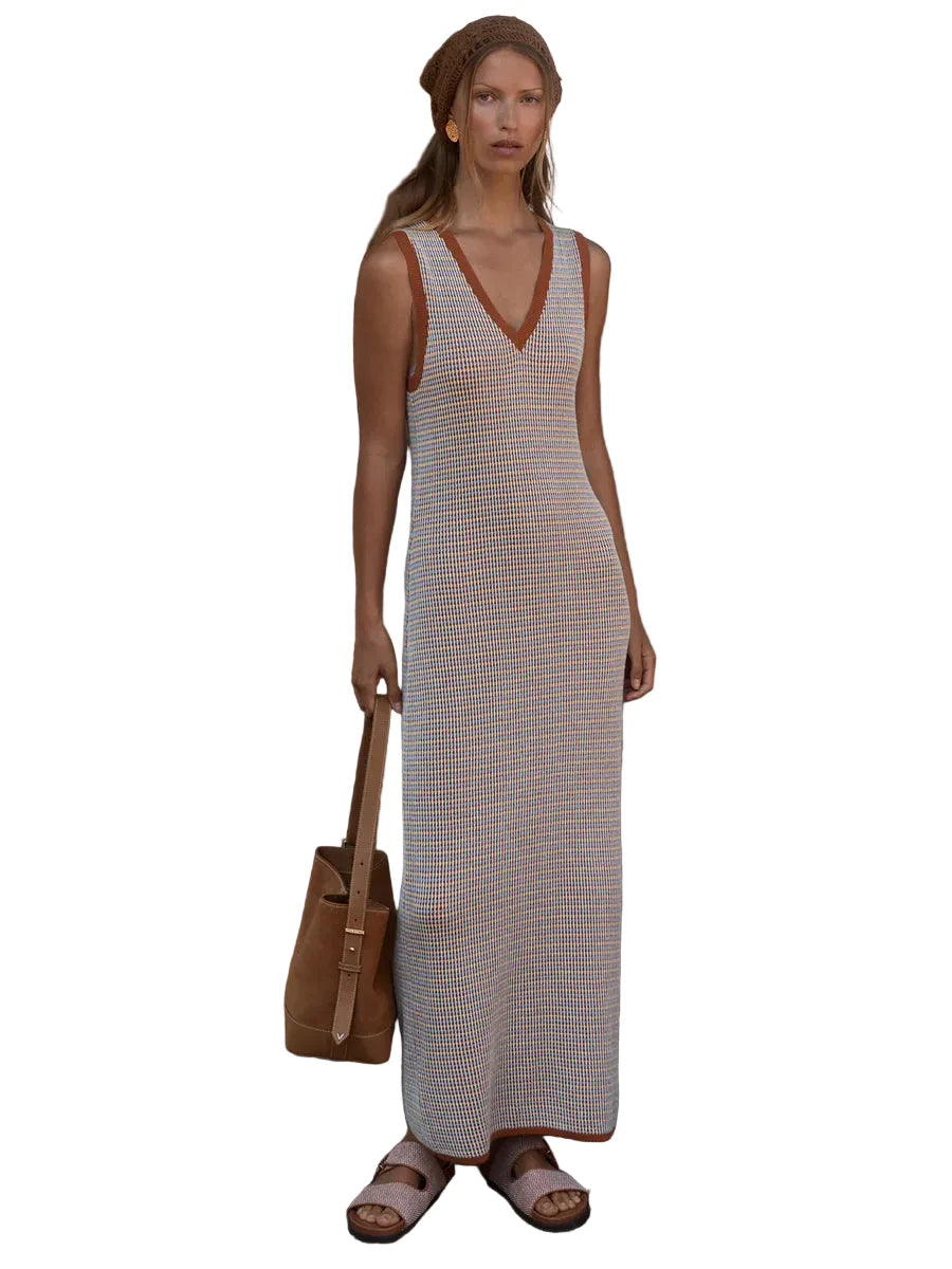 Albane V-Neck Midi Dress- Caramel Clay